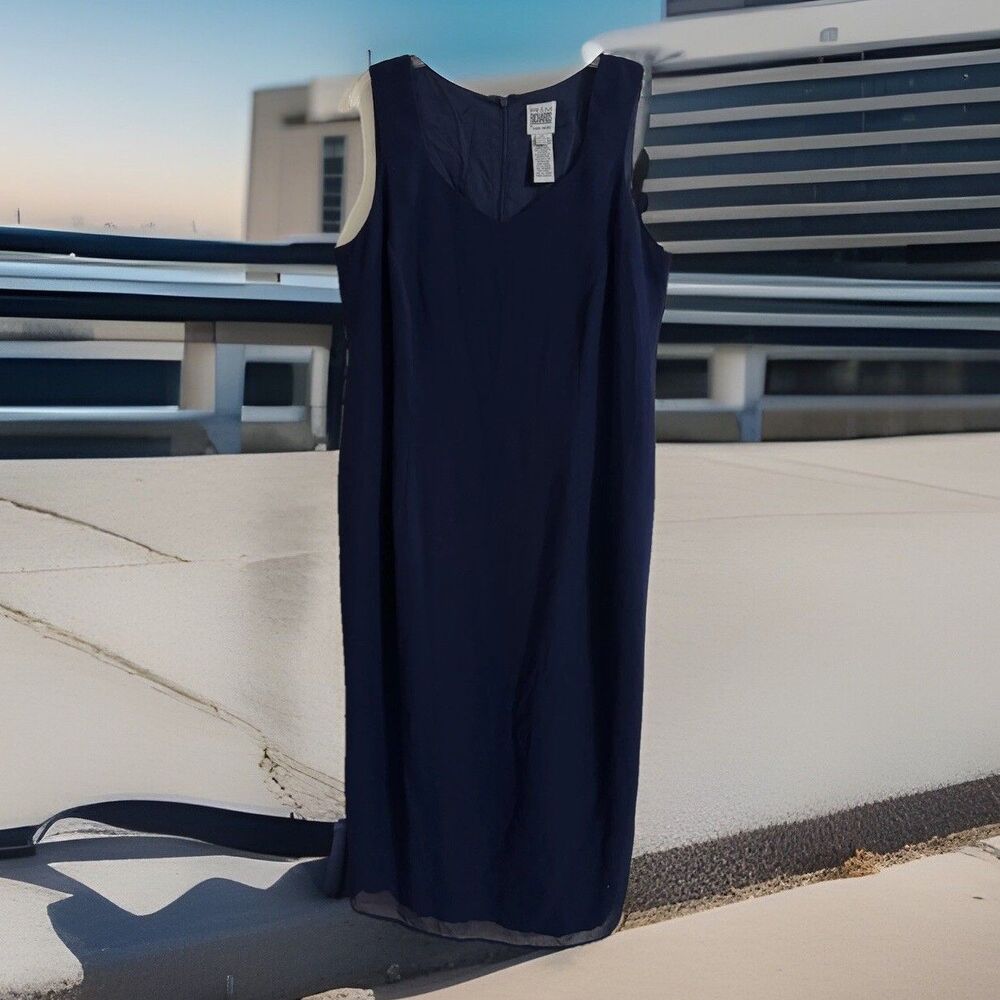 R&M Richards By Karen Kwong 18W Navy Midi Dress, Lined Classic Sheath Hongkong